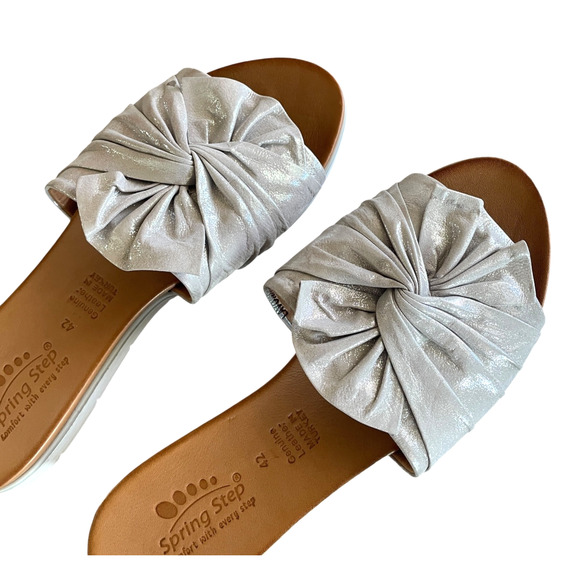 SPRING STEP Lavona Women Size 42/US 11.5 Silver Leather Slip-On Slide Sandal NEW - Picture 3 of 5
